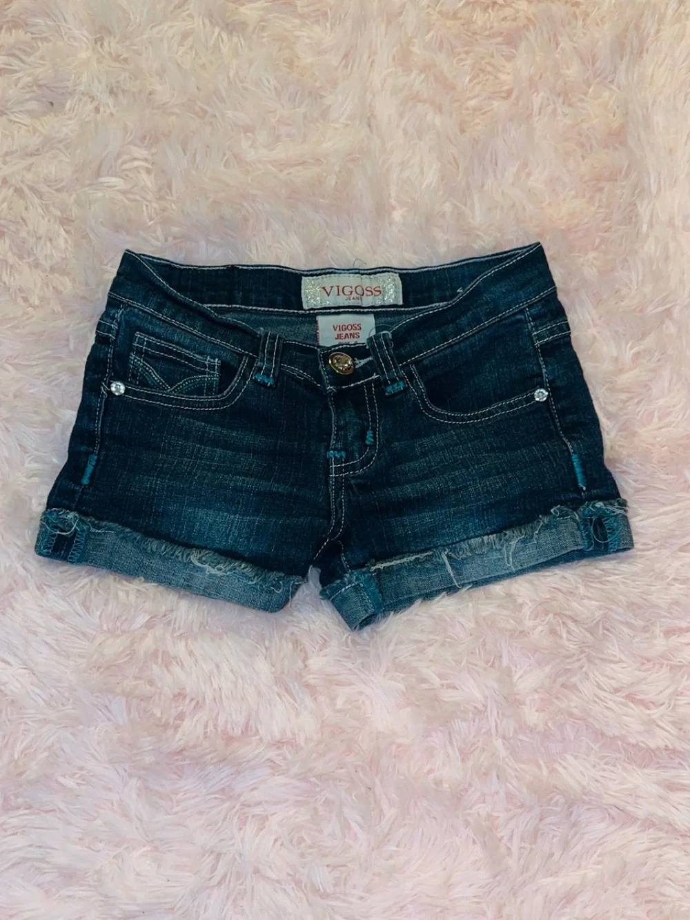 Vigoss Dark Indigo Rolled Hem Denim Shorts